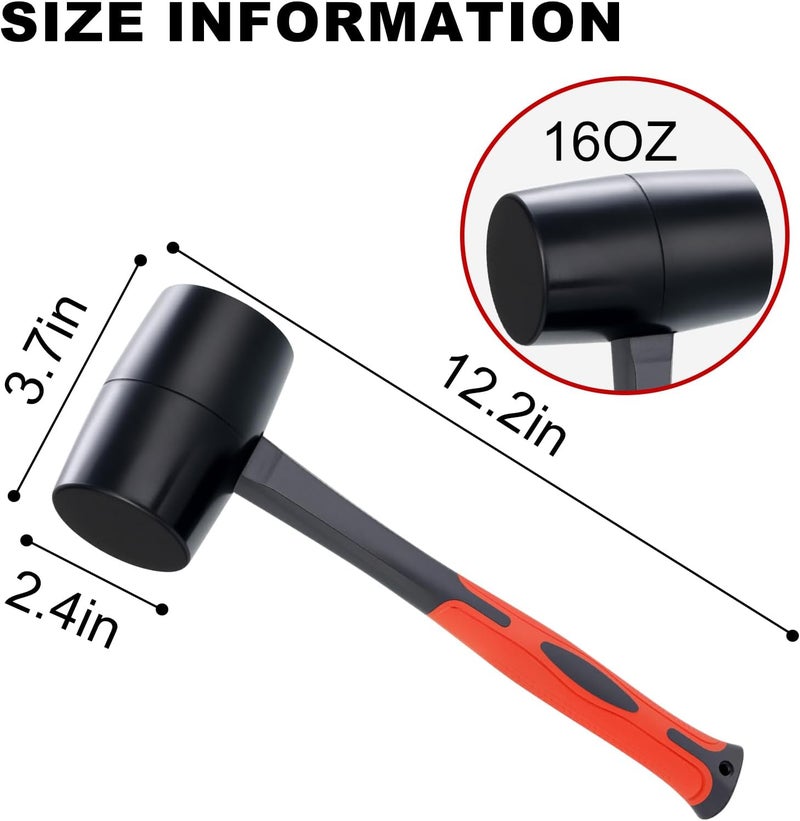 DESHIL Rubber Mallet 16 oz, Durable Rubber Hammer Head with Fiberglass Handle, Great for Flooring, Tent Stakes, Camp Trips, Woodworking, DIY Projects Home Decoration and Soft Blow Tasks without Damage - Image 2